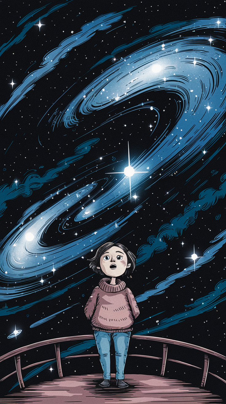 A girl in awe looking at the vast depth of space.