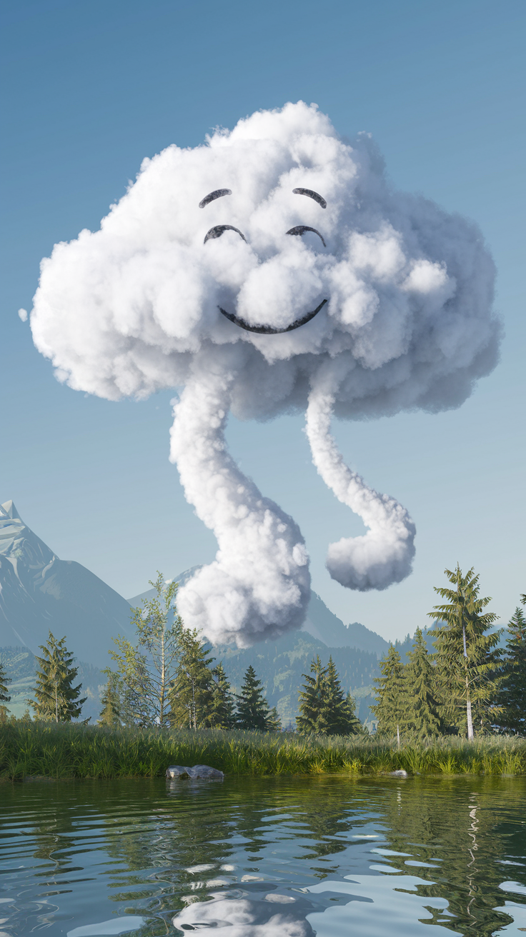 A cloud with a smiling face. Weather can affect mood.