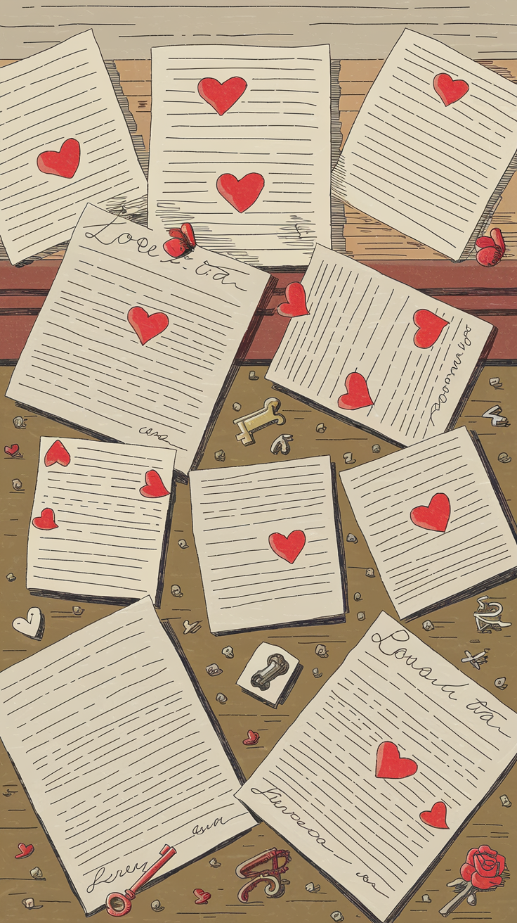 Love letters with hearts.