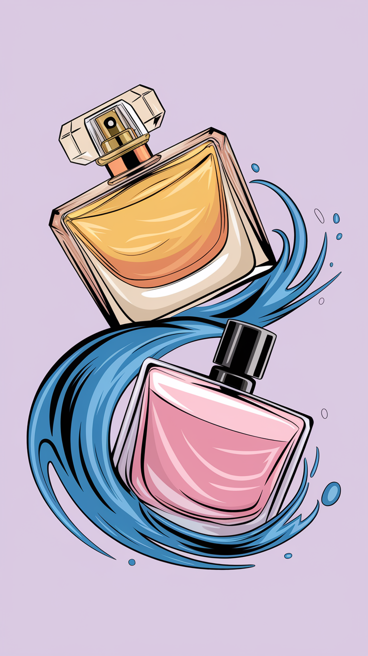 Two perfume bottles signifying two people in love.